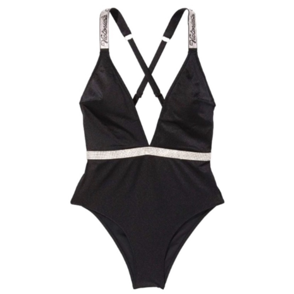 New! Victoria’s Secret rhinestone bling strap plunge swimsuit nwot 3554